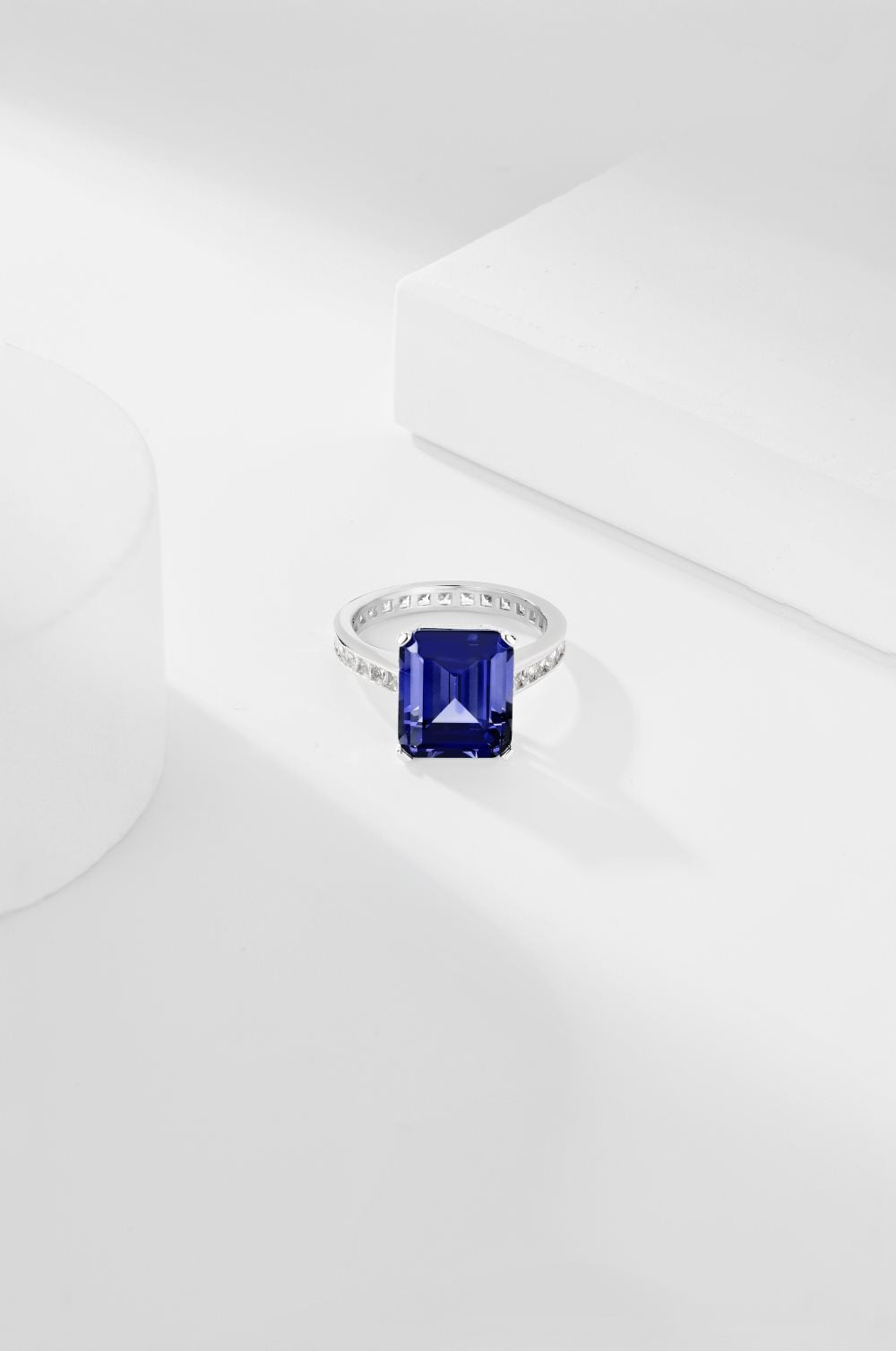 Sterling Silver Rhodium Plated Blue Diamond Sapphire 5A Zirconia Tanzanite Eternity Wedding Bridal Rings