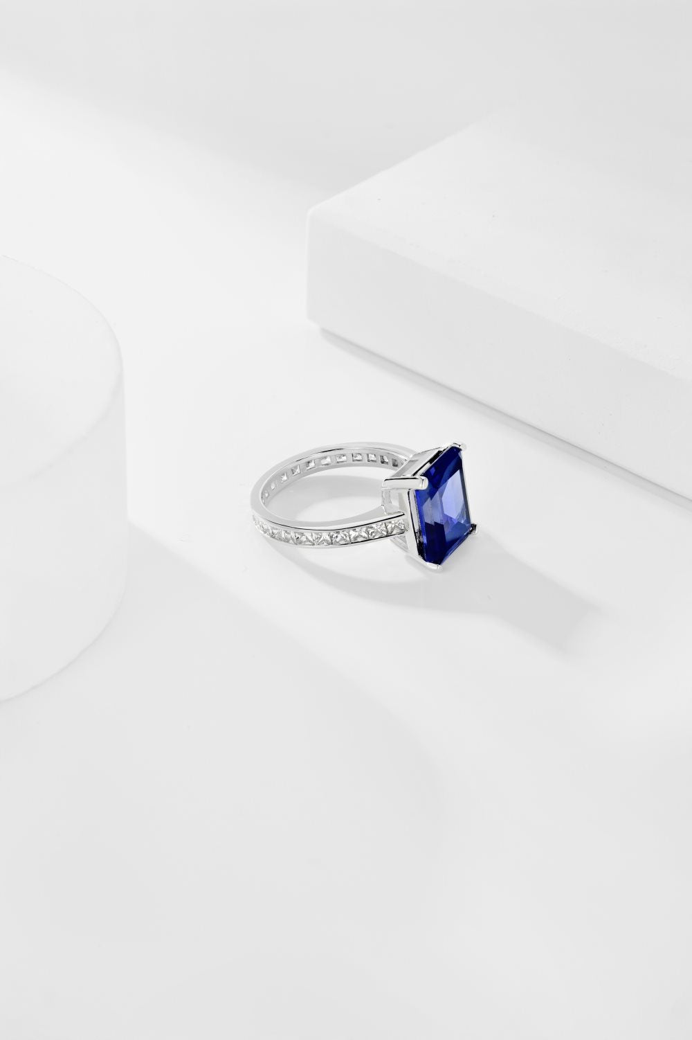 Sterling Silver Rhodium Plated Blue Diamond Sapphire 5A Zirconia Tanzanite Eternity Wedding Bridal Rings