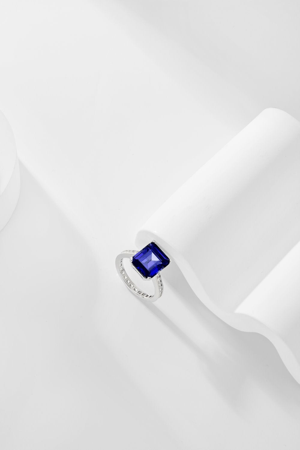 Sterling Silver Rhodium Plated Blue Diamond Sapphire 5A Zirconia Tanzanite Eternity Wedding Bridal Rings